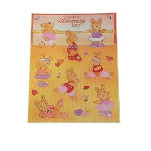 Vintage Ballerina Bunnies Valentine's Day Sticker Sheet Flowers Hearts